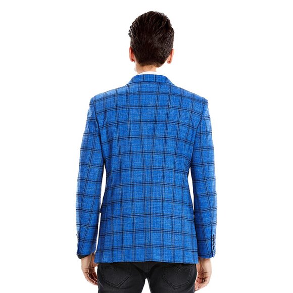 Royal Blue Glen Plaid Mens Textured Blazer by Tazzio